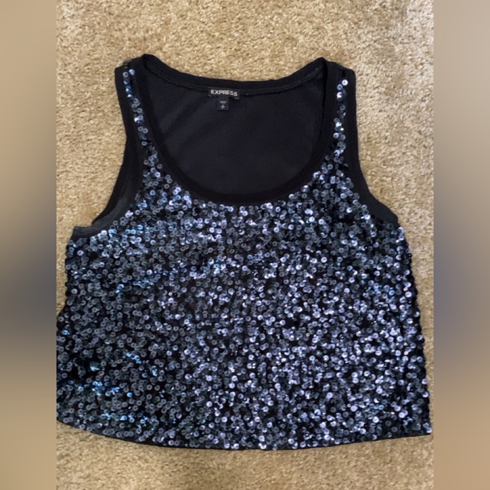 Express crop black sequin tank SMALL